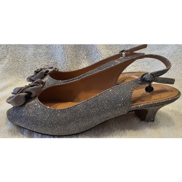 J.‎ Renee Leonelle Gray Glitter Flower Slingback Kitten Heels Women Size 10WW - Picture 4 of 7